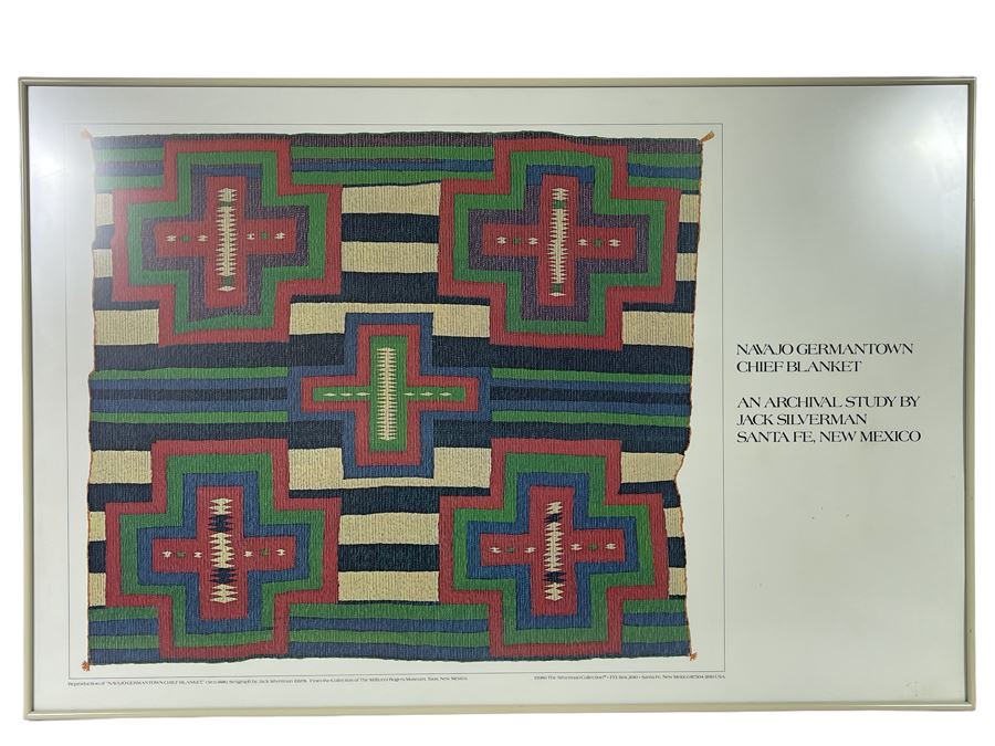 Vintage 1986 Poster Navajo Germantown Chief Blanket An Archival Study By Jack Silverman Santa Fe, New Mexico Framed 36 X 24 [Photo 2]