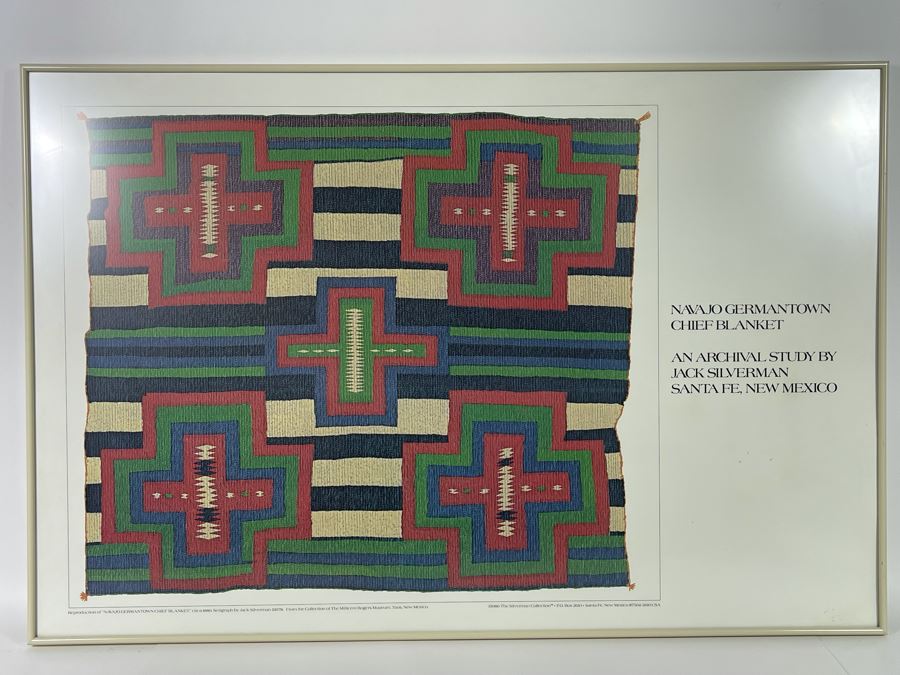 Vintage 1986 Poster Navajo Germantown Chief Blanket An Archival Study By Jack Silverman Santa Fe, New Mexico Framed 36 X 24 [Photo 3]