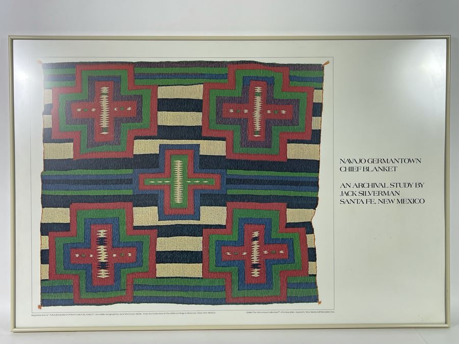 Vintage 1986 Poster Navajo Germantown Chief Blanket An Archival Study By Jack Silverman Santa Fe, New Mexico Framed 36 X 24 [Photo 4]