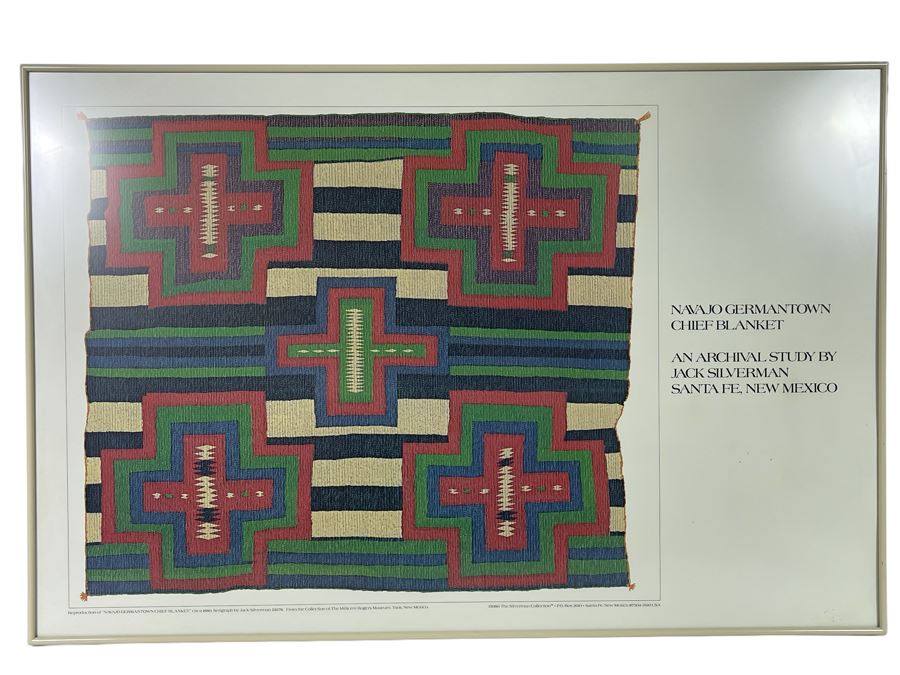 Vintage 1986 Poster Navajo Germantown Chief Blanket An Archival Study By Jack Silverman Santa Fe, New Mexico Framed 36 X 24 [Photo 1]