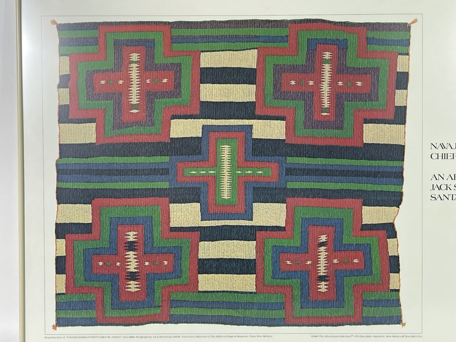 Vintage 1986 Poster Navajo Germantown Chief Blanket An Archival Study By Jack Silverman Santa Fe, New Mexico Framed 36 X 24 [Photo 5]