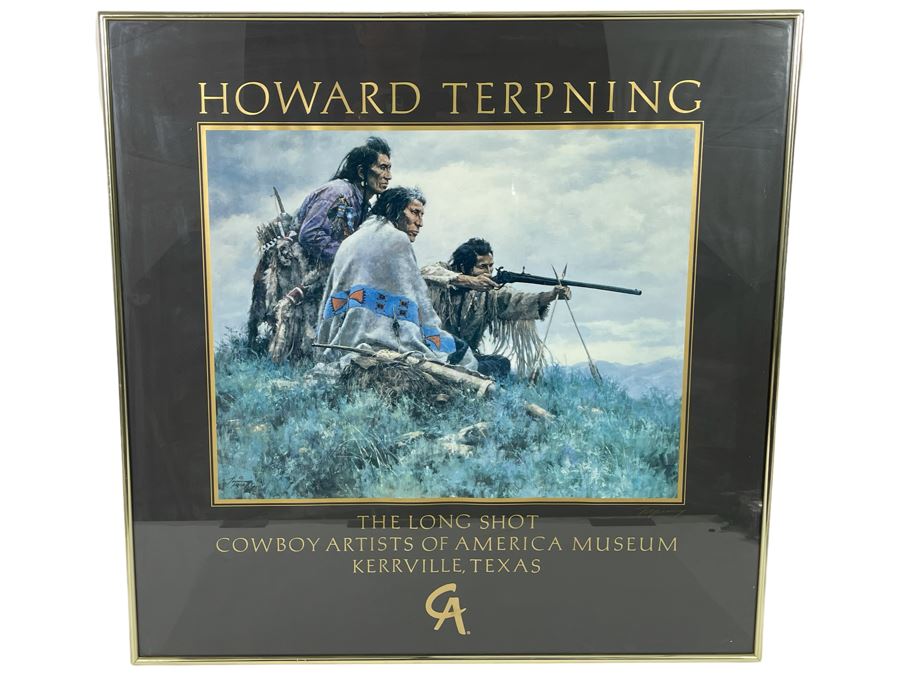 Hand-Signed Howard Terpning Poster The Long Shot From Cowboy Artists Of America Museum Kerrville, TX 28 X 28 [Photo 1]