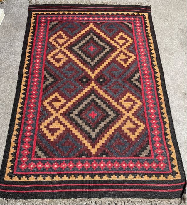 Vintage Hand Knotted Wool Geometric Pattern Kilim Area Rug 39.5 X 60 [Photo 3]
