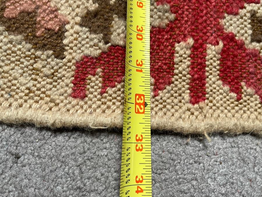 Vintage Hand Knotted Wool Geometric Pattern Kilim Runner Rug 32.5” X 9’1” [Photo 7]