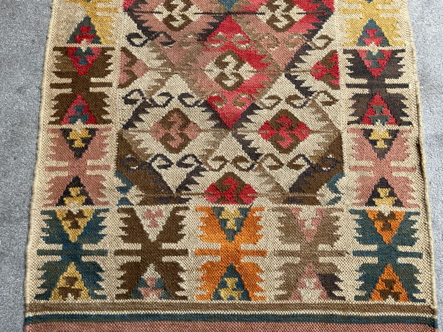 Vintage Hand Knotted Wool Geometric Pattern Kilim Runner Rug 32.5” X 9’1” [Photo 5]