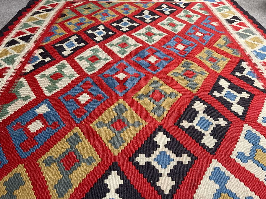 Stunning Vintage Fine Hand Knotted Wool Geometric Pattern Kilim Area Rug 51.5” X 73” [Photo 6]