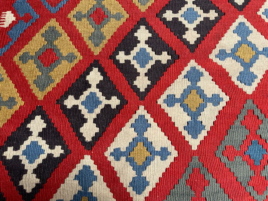 Stunning Vintage Fine Hand Knotted Wool Geometric Pattern Kilim Area Rug 51.5” X 73” [Photo 4]