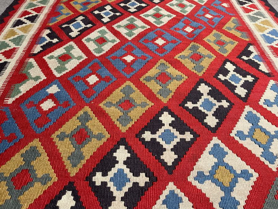 Stunning Vintage Fine Hand Knotted Wool Geometric Pattern Kilim Area Rug 51.5” X 73” [Photo 5]
