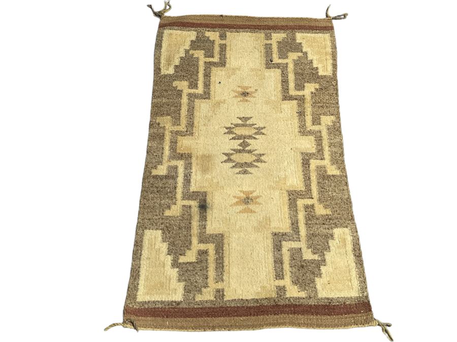Old Native American Navajo Blanket Rug - (Note Condition: Has Wax From Candles And Several Small Holes) 22.5 X 40 