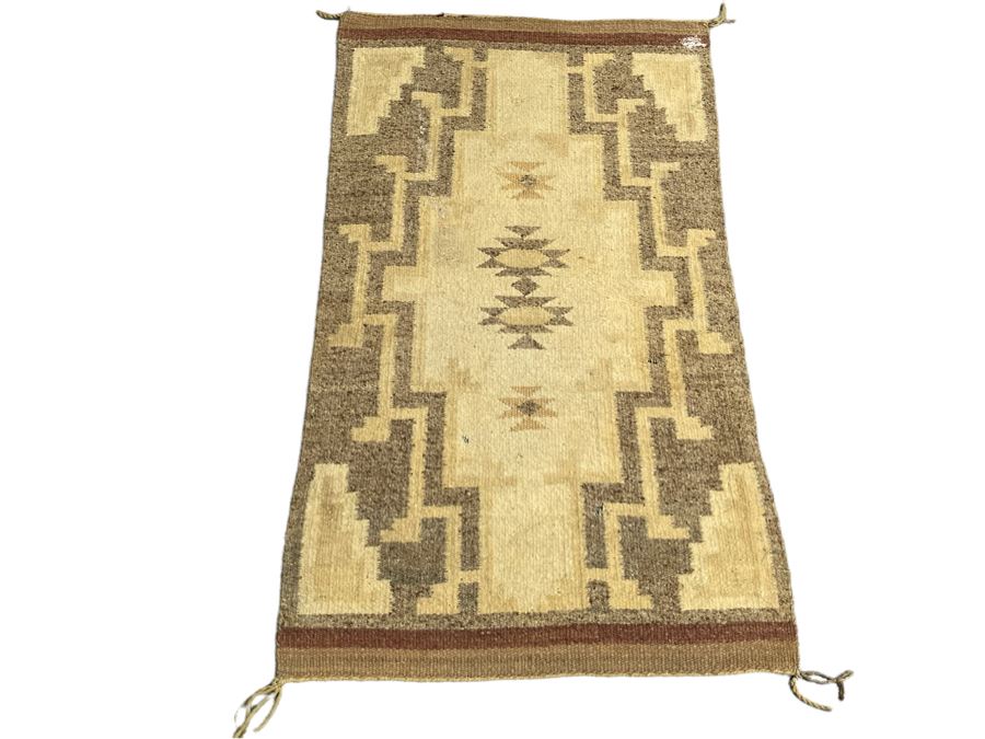 Old Native American Navajo Blanket Rug - (Note Condition: Has Wax From Candles And Several Small Holes) 22.5 X 40  [Photo 2]