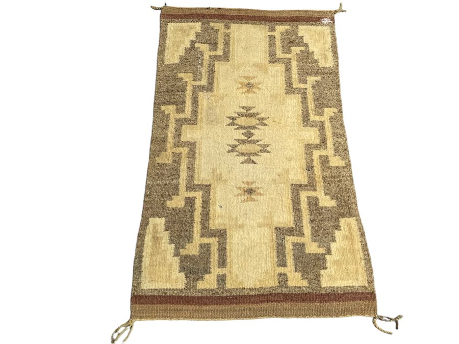 Old Native American Navajo Blanket Rug - (Note Condition: Has Wax From Candles And Several Small Holes) 22.5 X 40  [Photo 3]