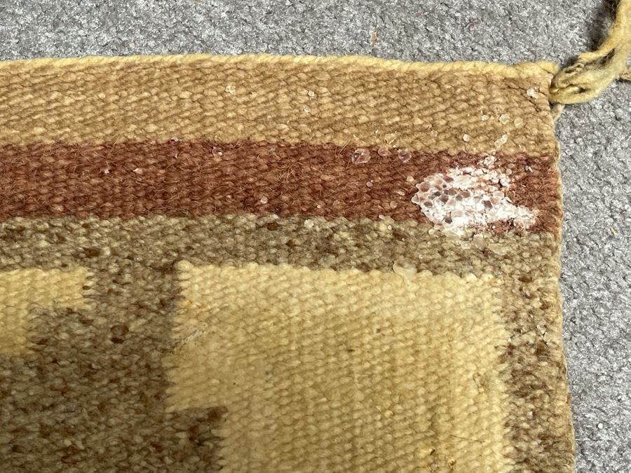 Old Native American Navajo Blanket Rug - (Note Condition: Has Wax From Candles And Several Small Holes) 22.5 X 40  [Photo 9]