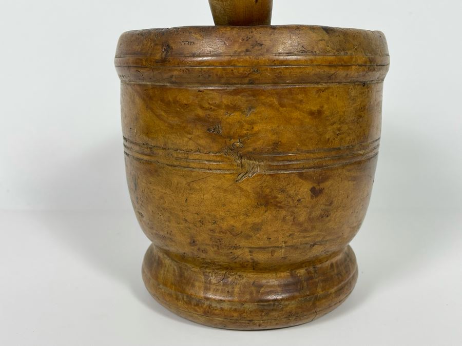 Primitive Wooden Pharmacist Mortar And Pestle 6.5W X 7H [Photo 7]