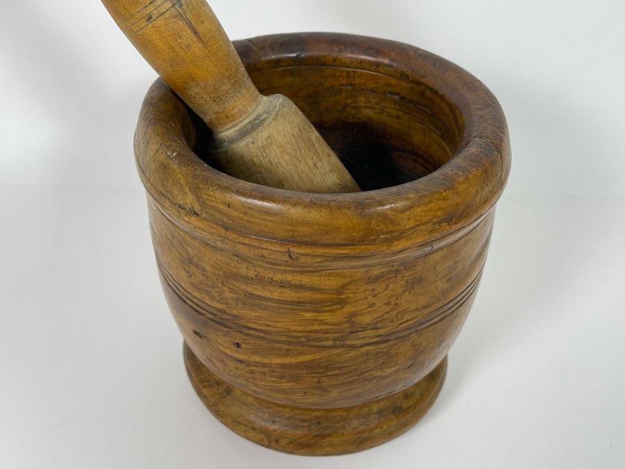 Primitive Wooden Pharmacist Mortar And Pestle 6.5W X 7H [Photo 5]