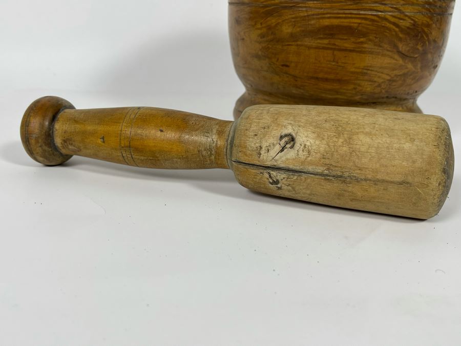 Primitive Wooden Pharmacist Mortar And Pestle 6.5W X 7H [Photo 10]