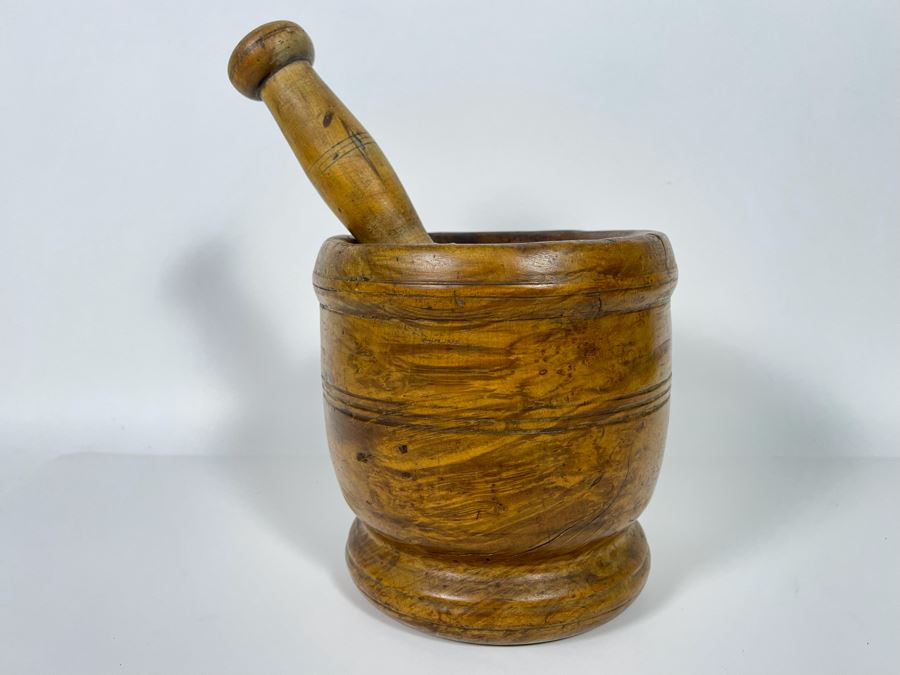 Primitive Wooden Pharmacist Mortar And Pestle 6.5W X 7H [Photo 2]