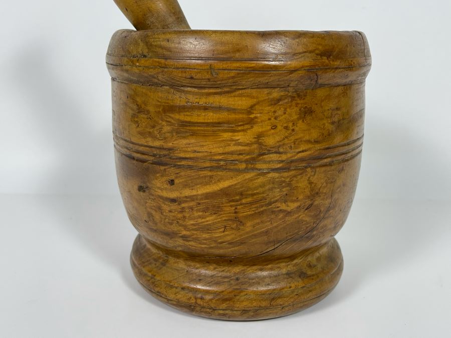 Primitive Wooden Pharmacist Mortar And Pestle 6.5W X 7H [Photo 4]