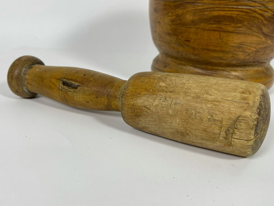 Primitive Wooden Pharmacist Mortar And Pestle 6.5W X 7H [Photo 9]