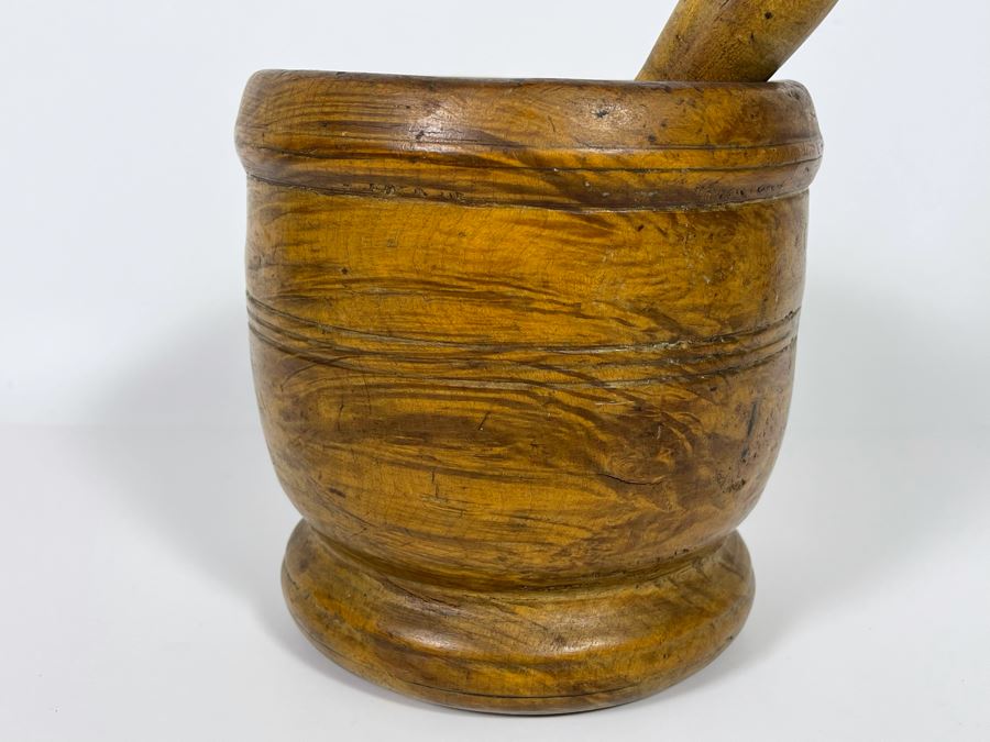 Primitive Wooden Pharmacist Mortar And Pestle 6.5W X 7H [Photo 8]