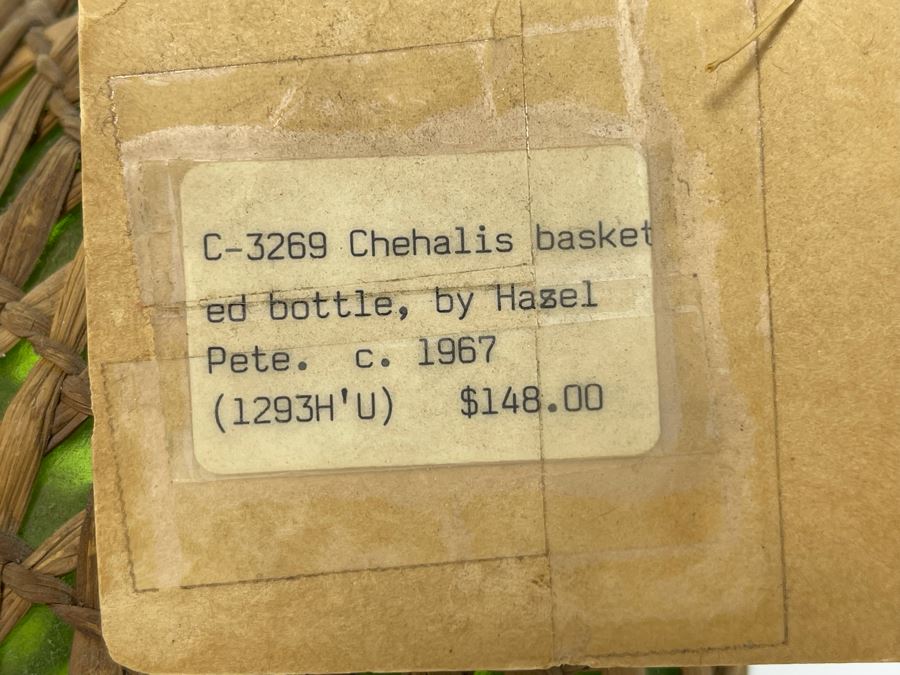 Vintage 1967 Chehalis Indian Tribe Basketed Bottle By Hazel Pete 13H Retailed $148 [Photo 9]