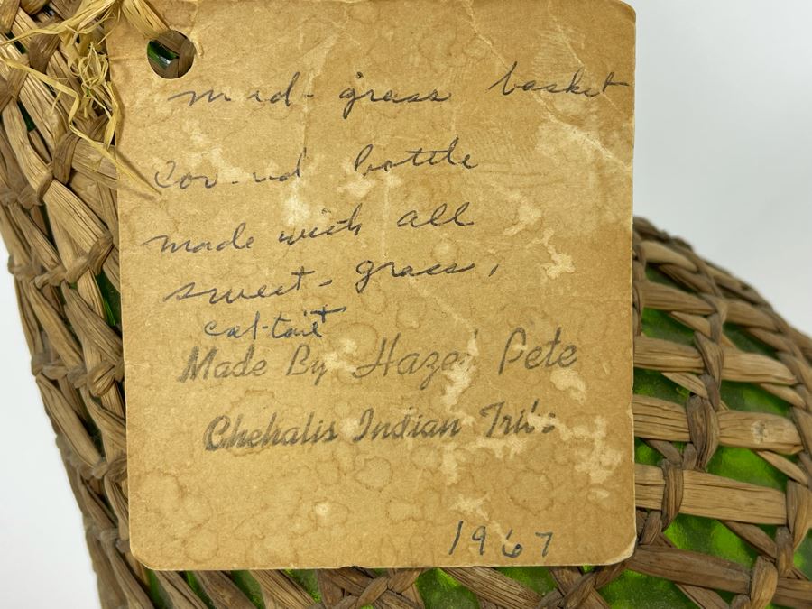 Vintage 1967 Chehalis Indian Tribe Basketed Bottle By Hazel Pete 13H Retailed $148 [Photo 7]
