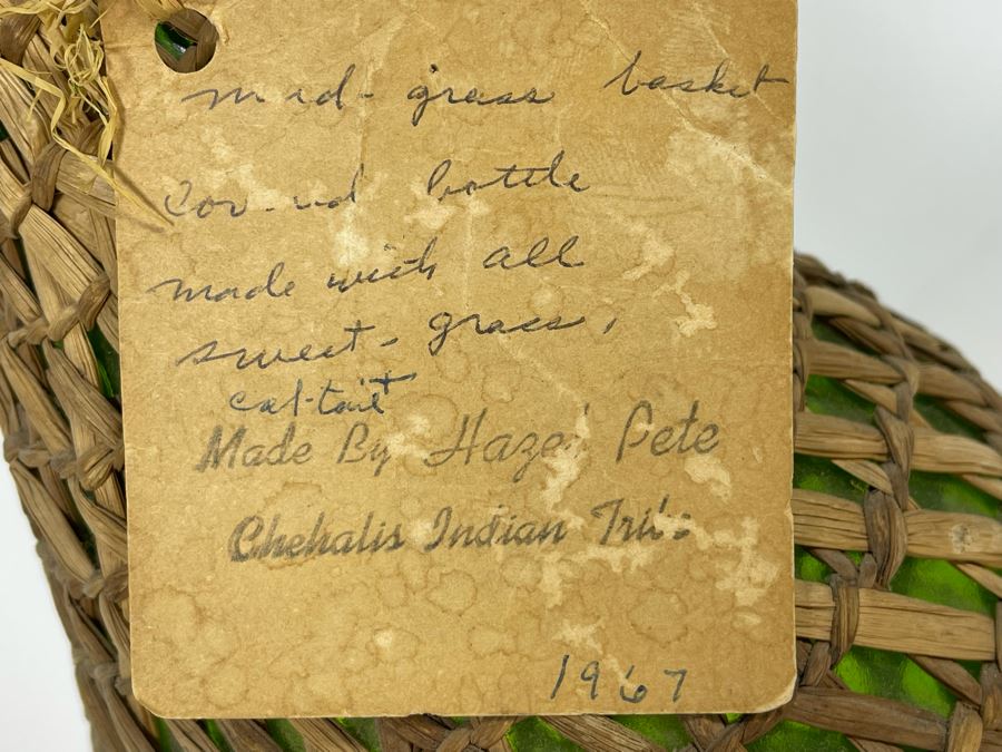 Vintage 1967 Chehalis Indian Tribe Basketed Bottle By Hazel Pete 13H Retailed $148 [Photo 8]