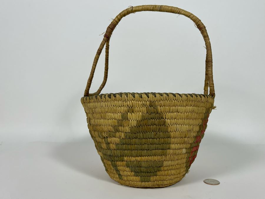 Vintage Native American Indian Handled Basket With Butterfly Design 9W X 12H [Photo 17]