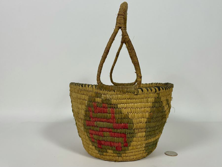 Vintage Native American Indian Handled Basket With Butterfly Design 9W X 12H [Photo 6]