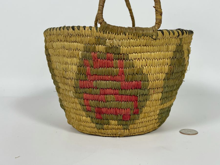 Vintage Native American Indian Handled Basket With Butterfly Design 9W X 12H [Photo 15]