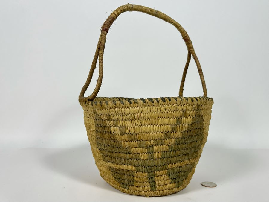 Vintage Native American Indian Handled Basket With Butterfly Design 9W X 12H [Photo 9]