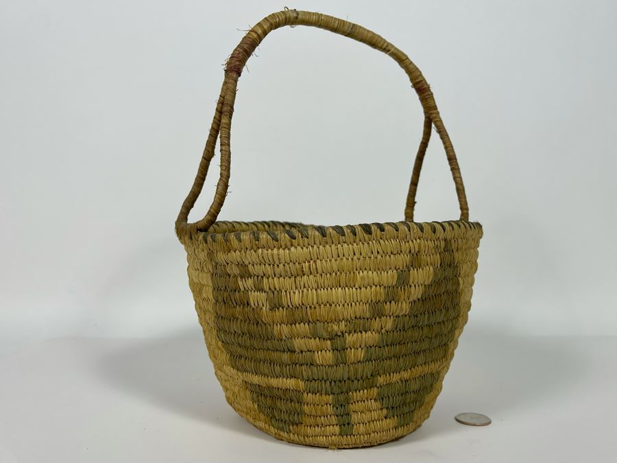 Vintage Native American Indian Handled Basket With Butterfly Design 9W X 12H [Photo 8]