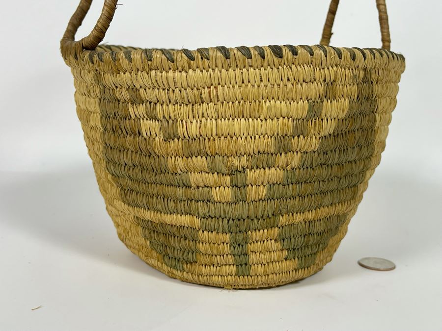 Vintage Native American Indian Handled Basket With Butterfly Design 9W X 12H [Photo 10]