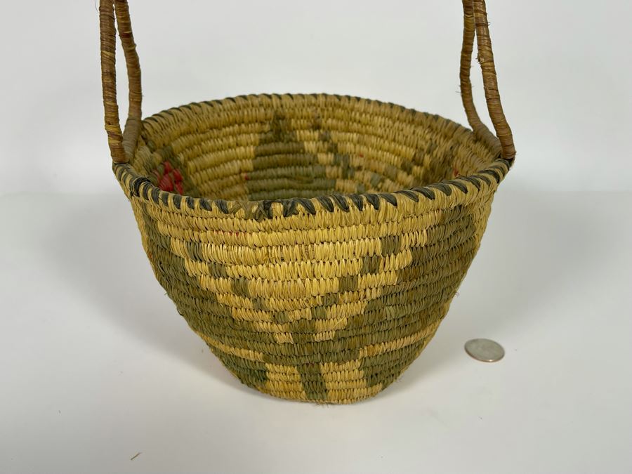 Vintage Native American Indian Handled Basket With Butterfly Design 9W X 12H [Photo 13]
