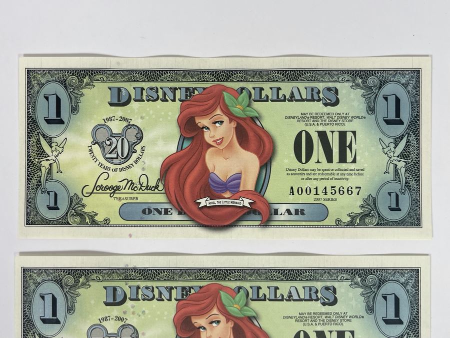 (4) Vintage 2007 Series $1 Disney Dollars Featuring Ariel The Little Mermaid [Photo 3]