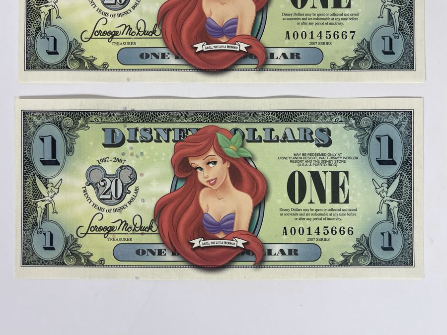 (4) Vintage 2007 Series $1 Disney Dollars Featuring Ariel The Little Mermaid [Photo 4]