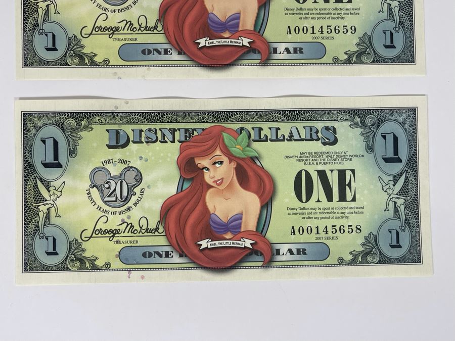 (4) Vintage 2007 Series $1 Disney Dollars Featuring Ariel The Little Mermaid [Photo 6]