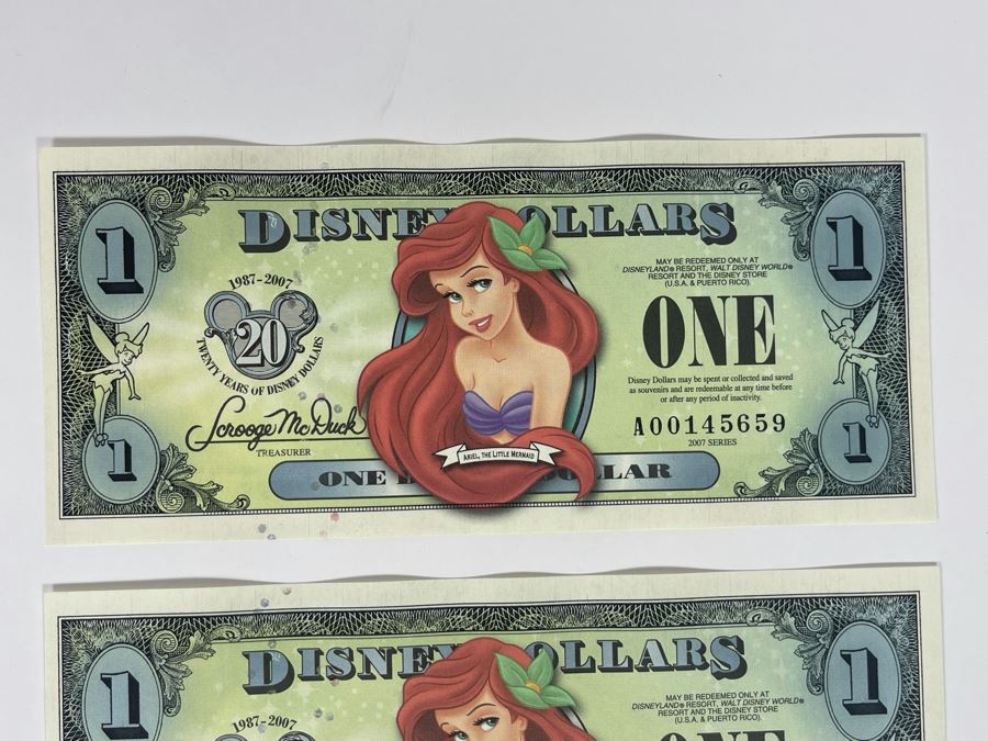(4) Vintage 2007 Series $1 Disney Dollars Featuring Ariel The Little Mermaid [Photo 5]