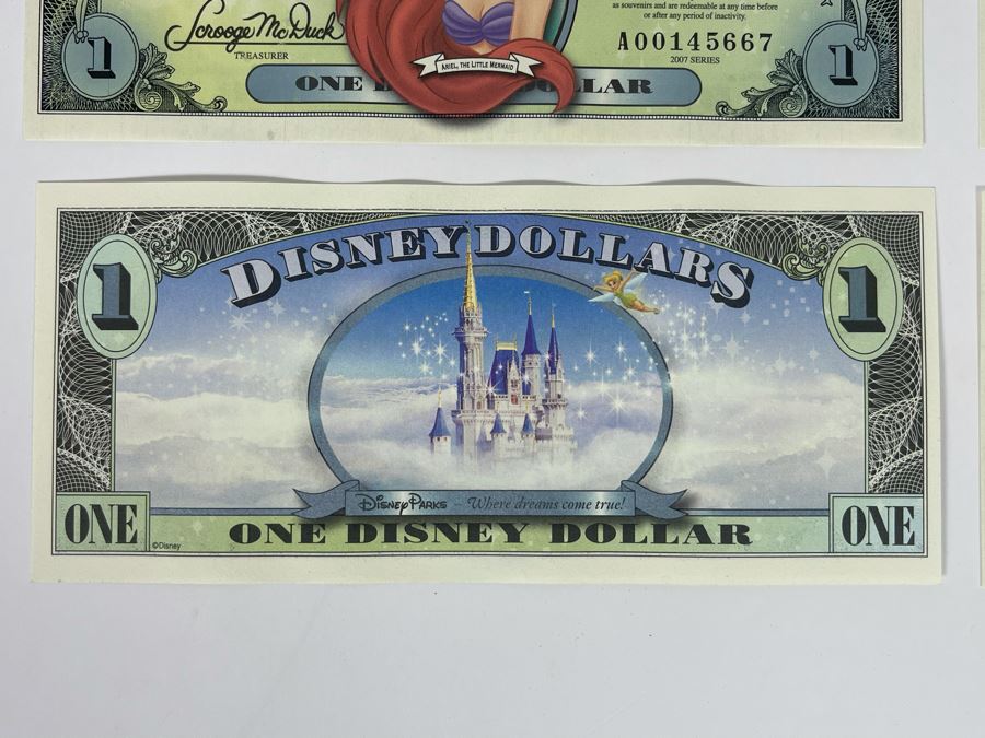 (4) Vintage 2007 Series $1 Disney Dollars Featuring Ariel The Little Mermaid [Photo 7]