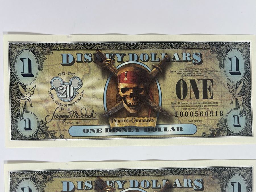 (4) Vintage 2007 Series $1 Disney Dollars Pirates Of The Caribbean The Curse Of The Black Pearl [Photo 5]