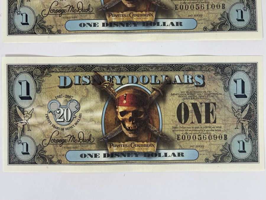 (4) Vintage 2007 Series $1 Disney Dollars Pirates Of The Caribbean The Curse Of The Black Pearl [Photo 4]