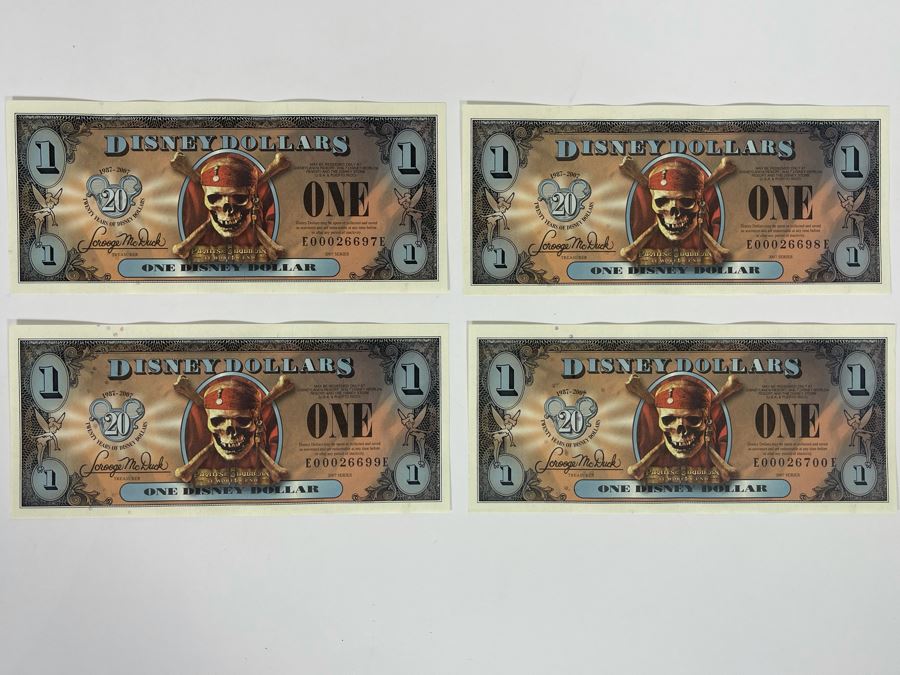 (4) Vintage 2007 Series $1 Disney Dollars Pirates Of The Caribbean At World’s End [Photo 2]