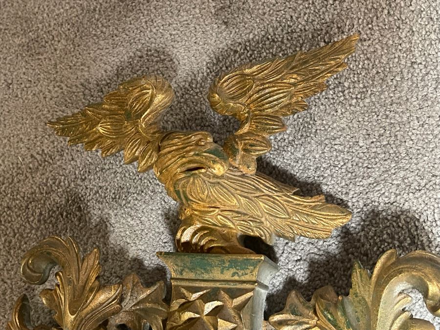 Vintage Gilt Wooden Convex Wall Mirror With Golden Eagle Finial 22 X 36 [Photo 13]
