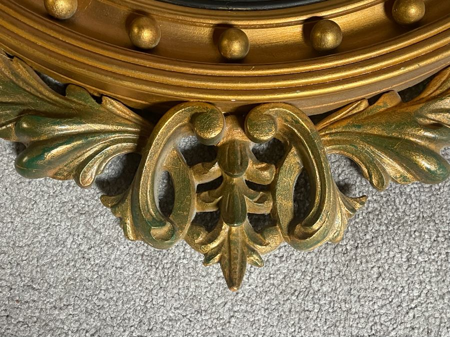 Vintage Gilt Wooden Convex Wall Mirror With Golden Eagle Finial 22 X 36 [Photo 14]