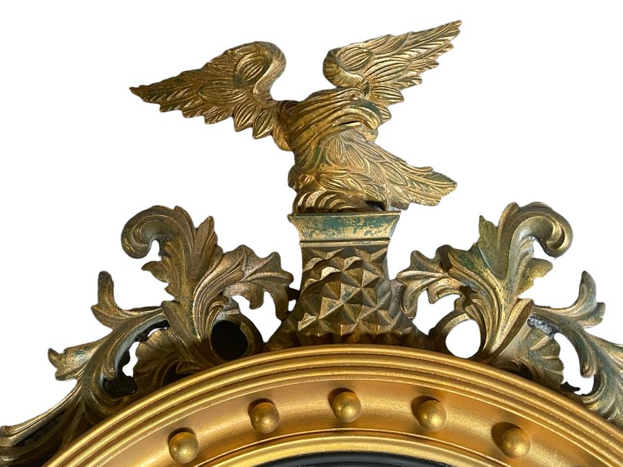 Vintage Gilt Wooden Convex Wall Mirror With Golden Eagle Finial 22 X 36 [Photo 4]