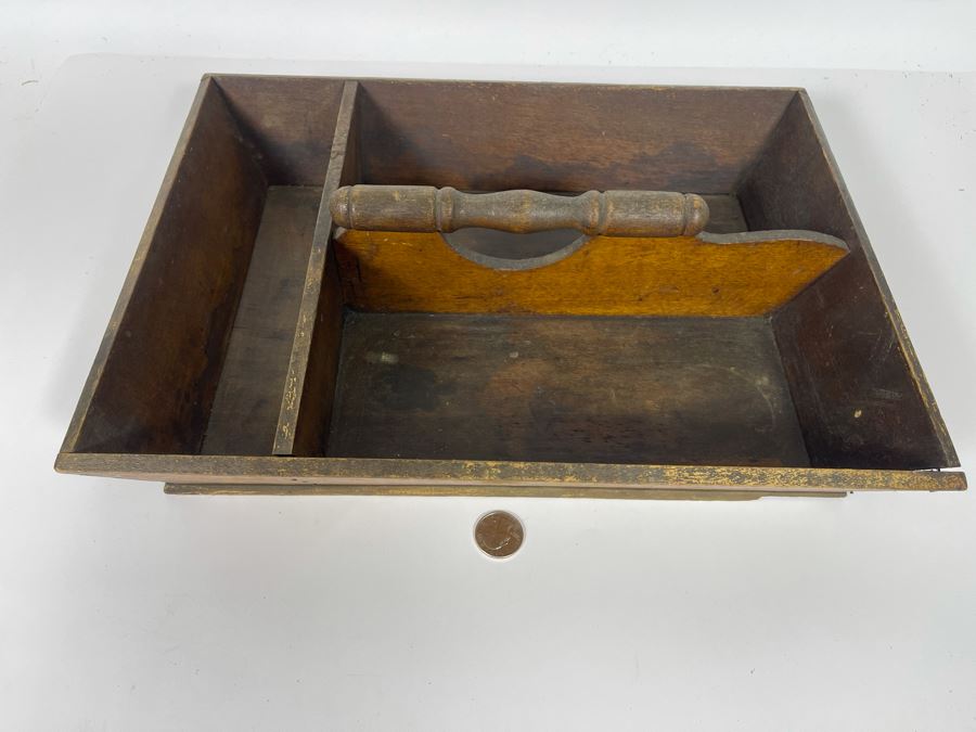Vintage Wooden Cutlery Tray With Handle 15W X 11D X 4H [Photo 4]