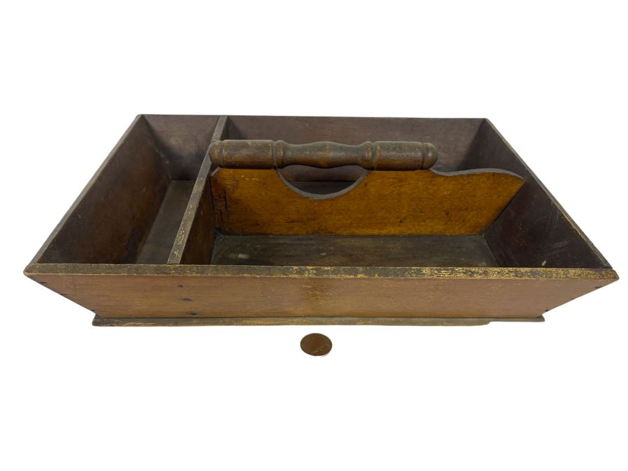 Vintage Wooden Cutlery Tray With Handle 15W X 11D X 4H [Photo 1]