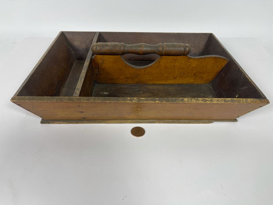 Vintage Wooden Cutlery Tray With Handle 15W X 11D X 4H [Photo 2]