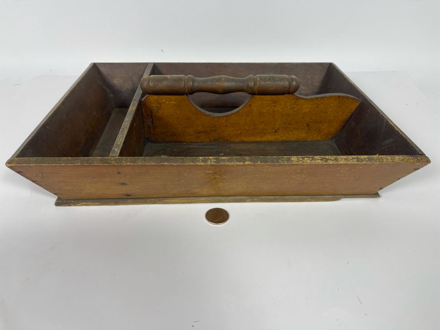 Vintage Wooden Cutlery Tray With Handle 15W X 11D X 4H [Photo 3]