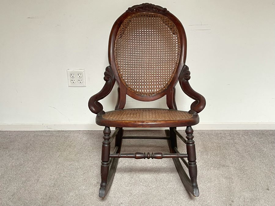 Small Vintage Cane Back / Seat Rocking Chair 23W X 29D X 34H [Photo 3]