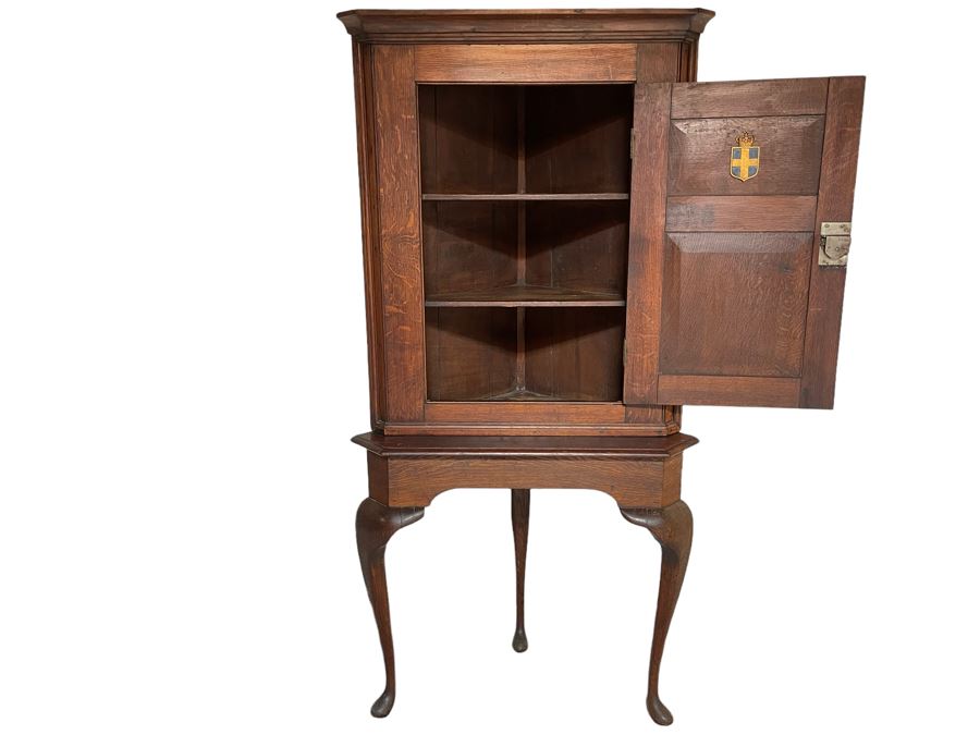 Antique Two-Piece Wooden Corner Cabinet 37W X 23D X 74H